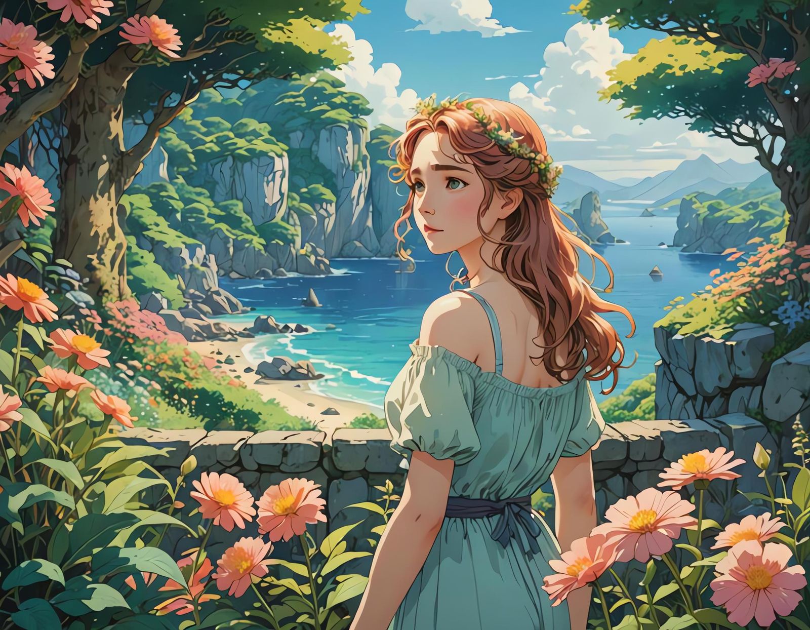 Aphrodite's Paradise: A Digital Studio Ghibli Illustration