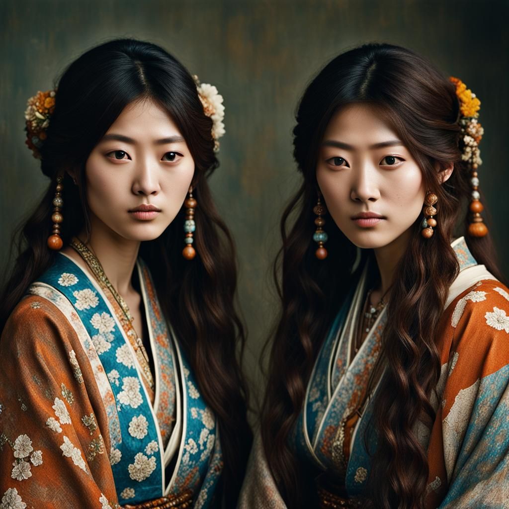 Japanese Sisters in Hippie Clothes: Professional Portrait