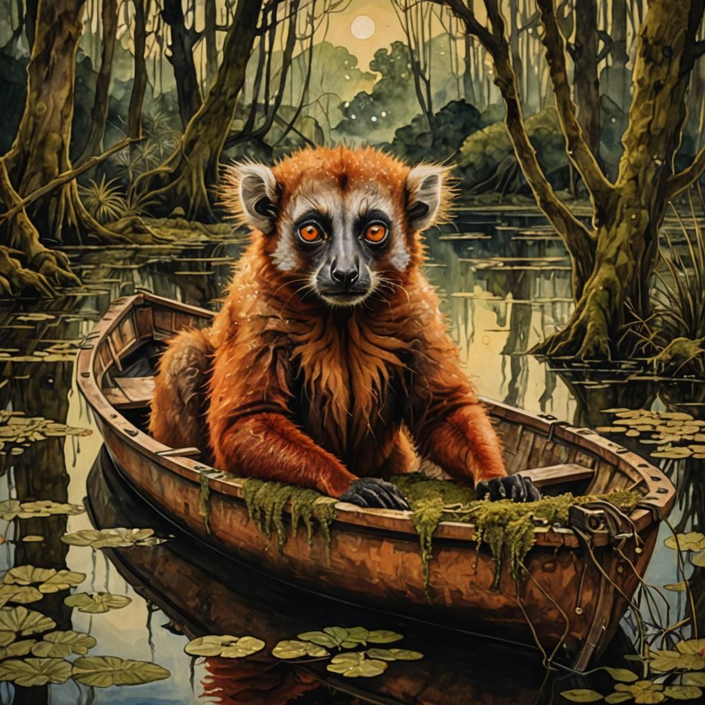 Tragic Surrealistic Cajun Red Lemur of agony