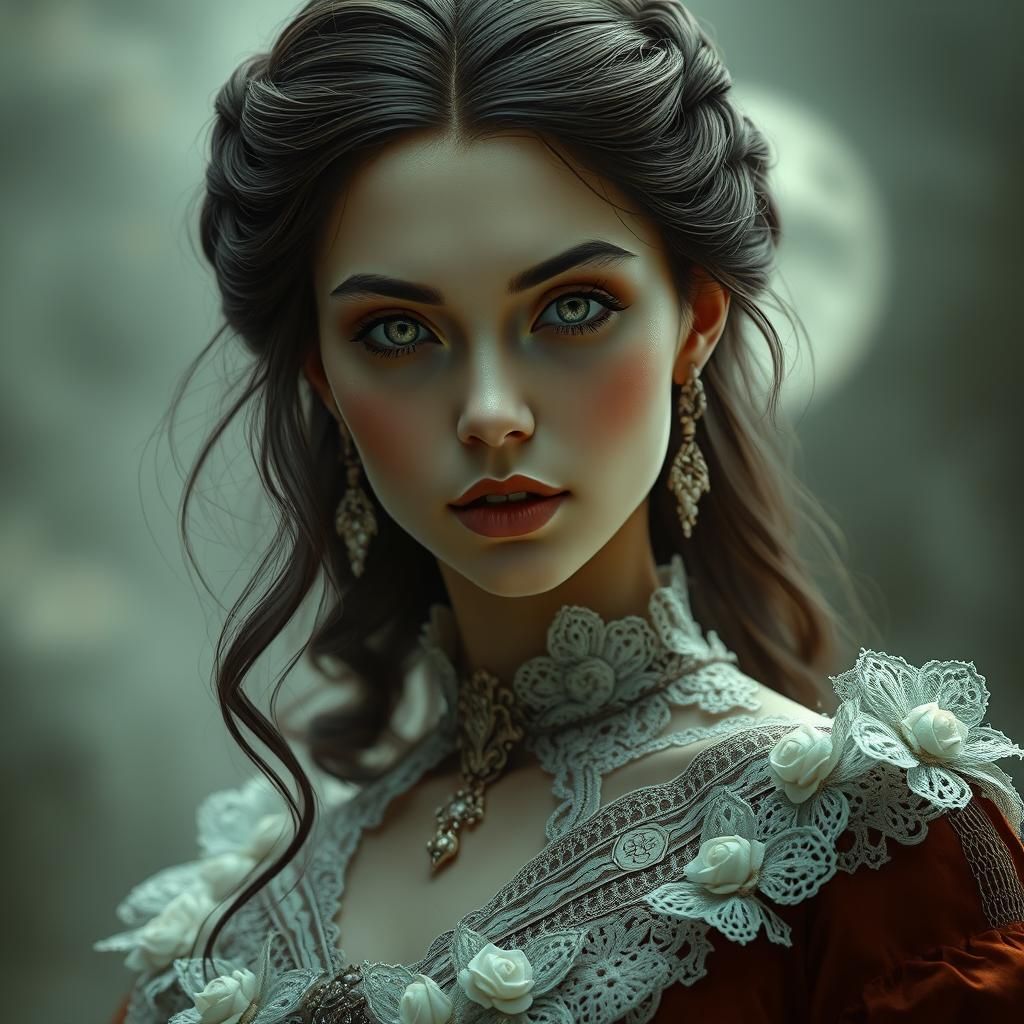 Hyper realistic beautiful ethereal female vampire ancient bu...