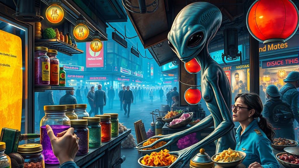 Alien Market Stall in Epic Fantasy Style