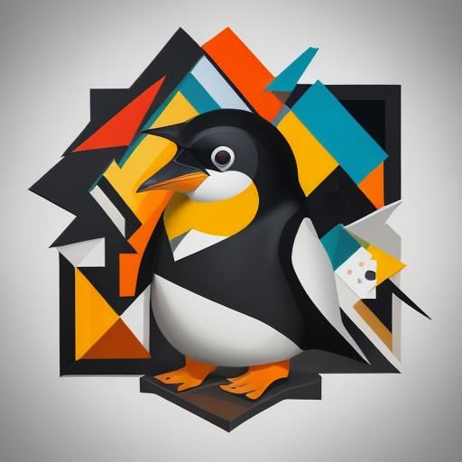 Cubist Penguin: Geometric Art Deco Painting
