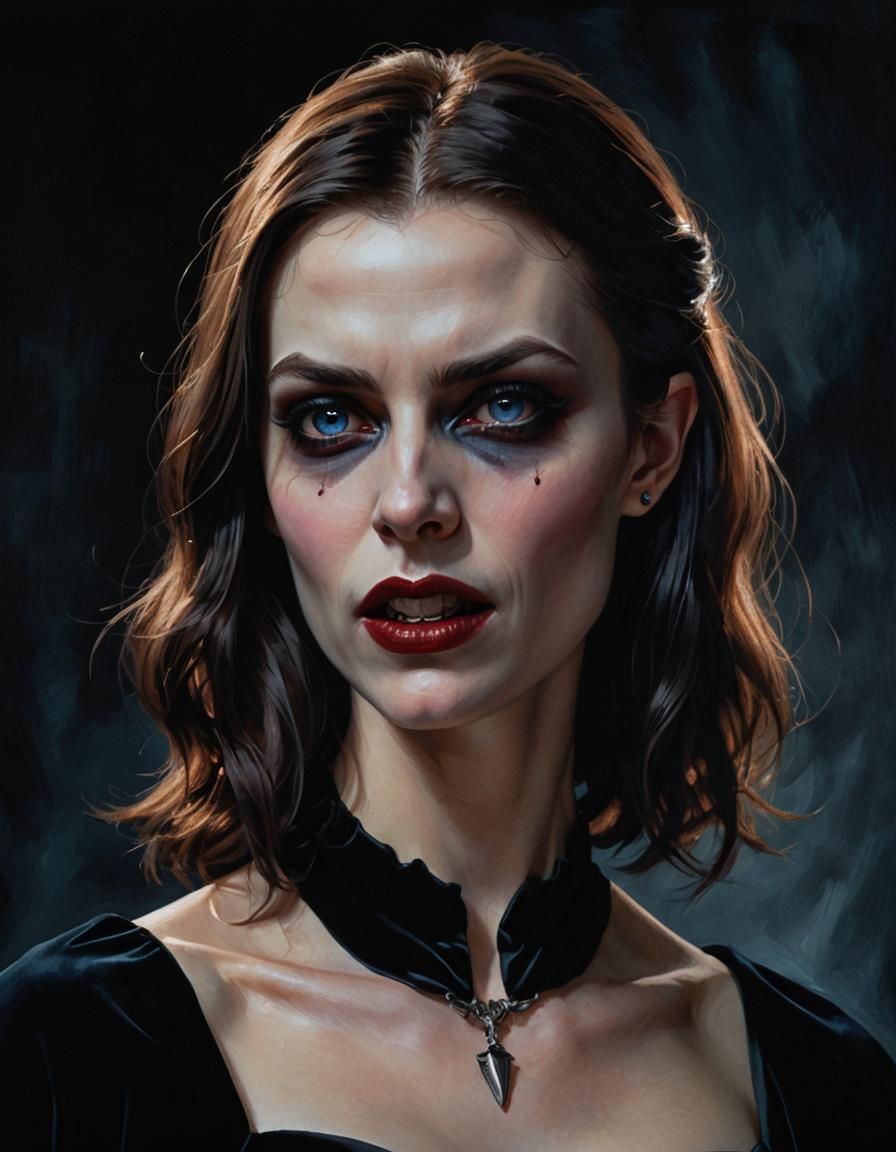 Vampire Portrait with Blue Eyes in Digital Art Style