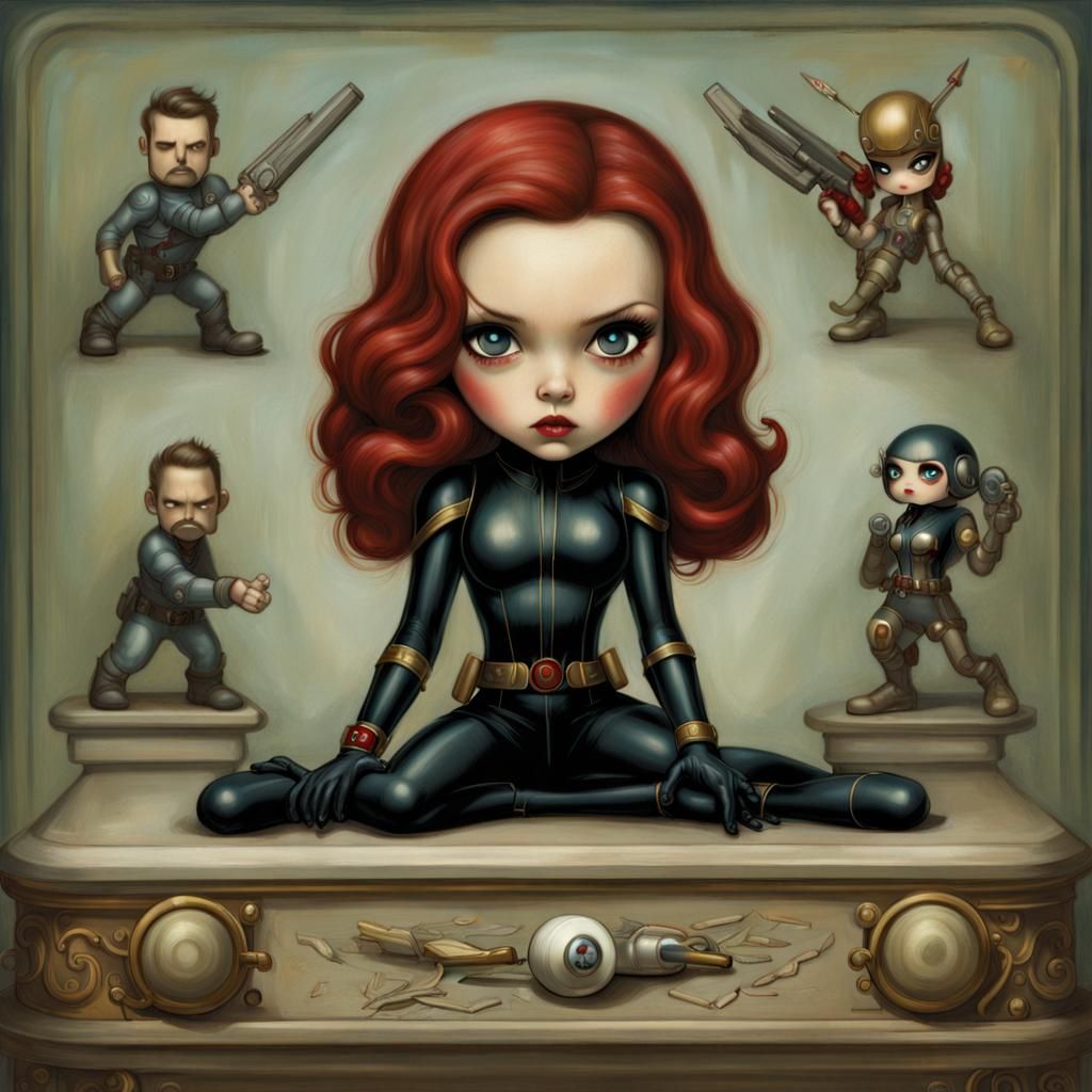 Black Widow Portrait in Pop Surrealist Style