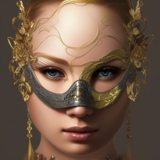 Masked Beauty Portrait in Art Nouveau Style