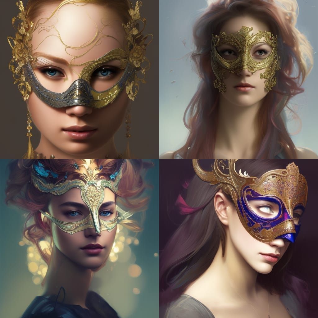 Woman in Masquerade Mask, Detailed Portrait