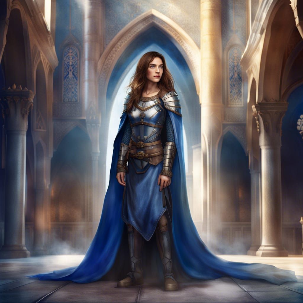 Fantasy Soldier Woman in Medieval Palace Watercolor
