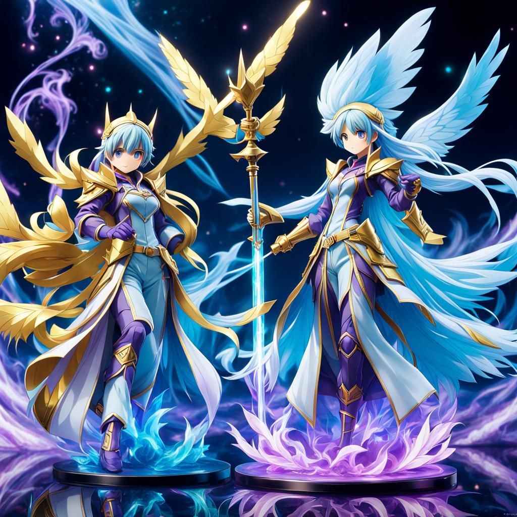 Action Figures in Anime Style with Magical Mist