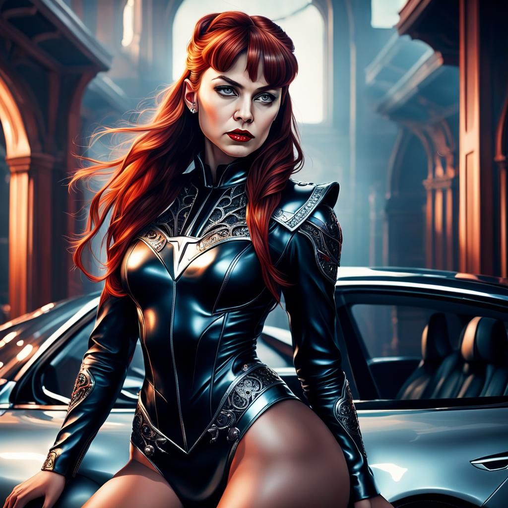 Detailed Mistress on Tesla in Hyperrealistic Style