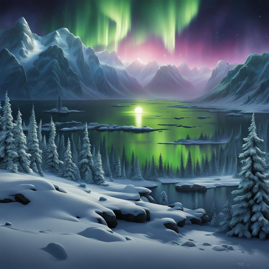 Vibrant Northern Lights Matte Painting