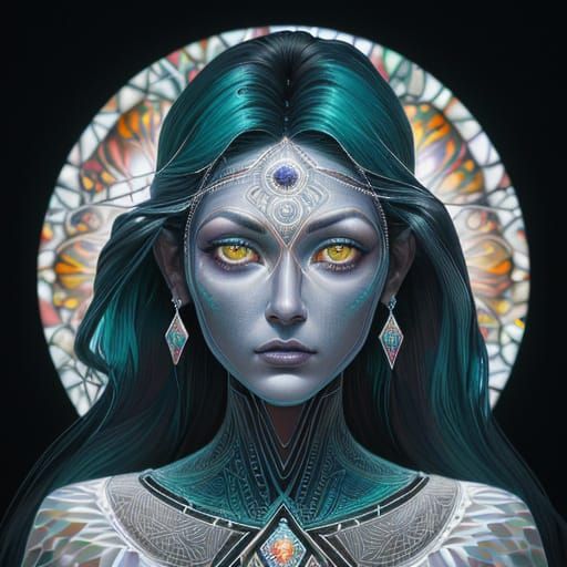 Telepathic Face in Alex Grey Style