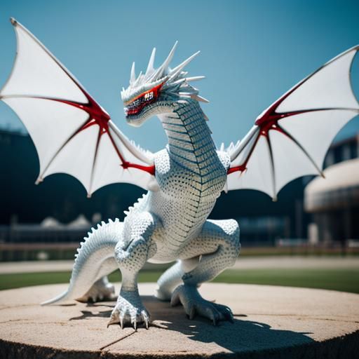 Transparent White Dragon with Red Heart, Professional Photog...
