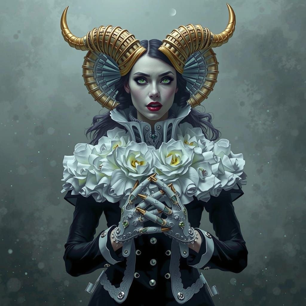 Ethereal Vampire Woman in Victorian-Inspired Attire