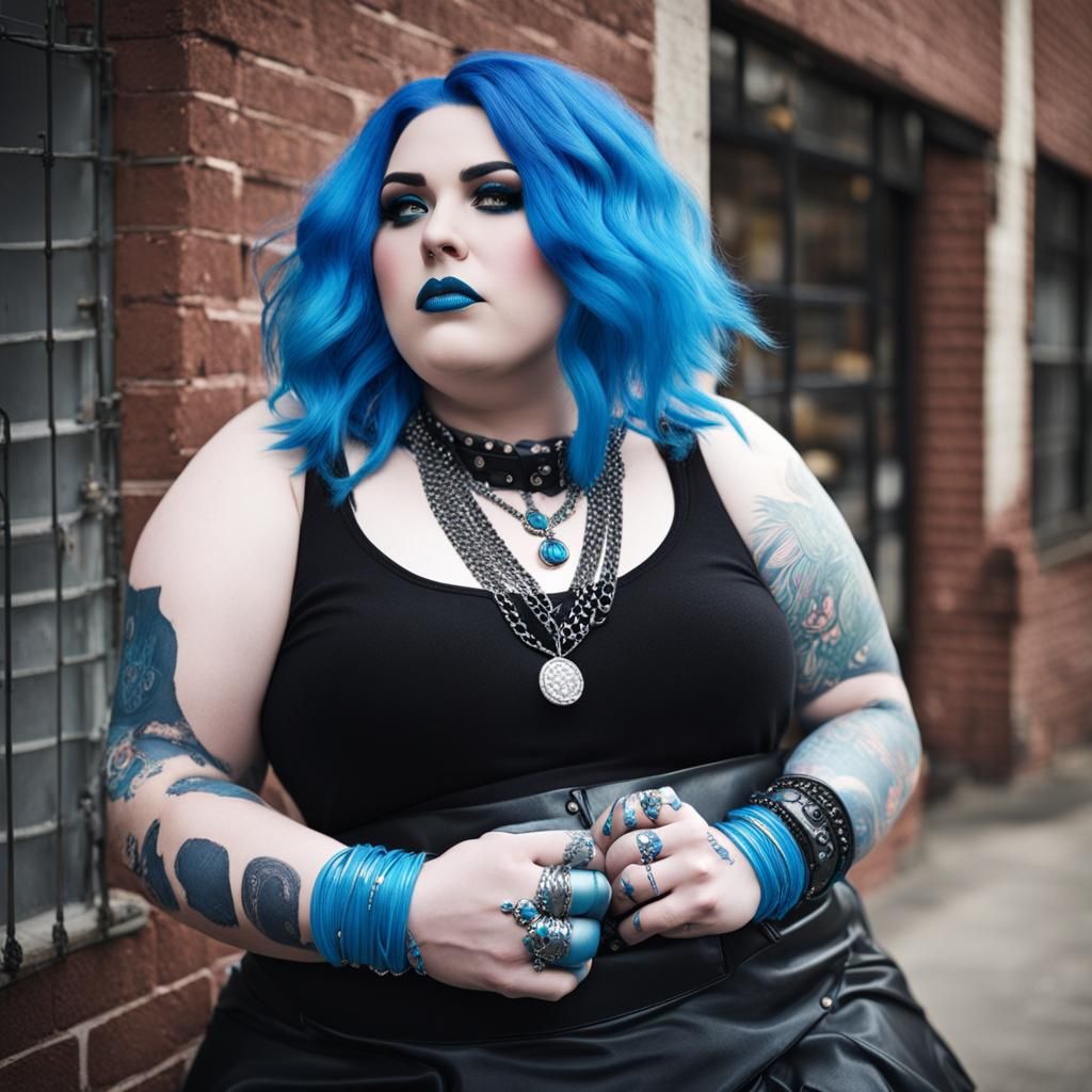 Punk Girl with Blue Hair and Studded Accessories