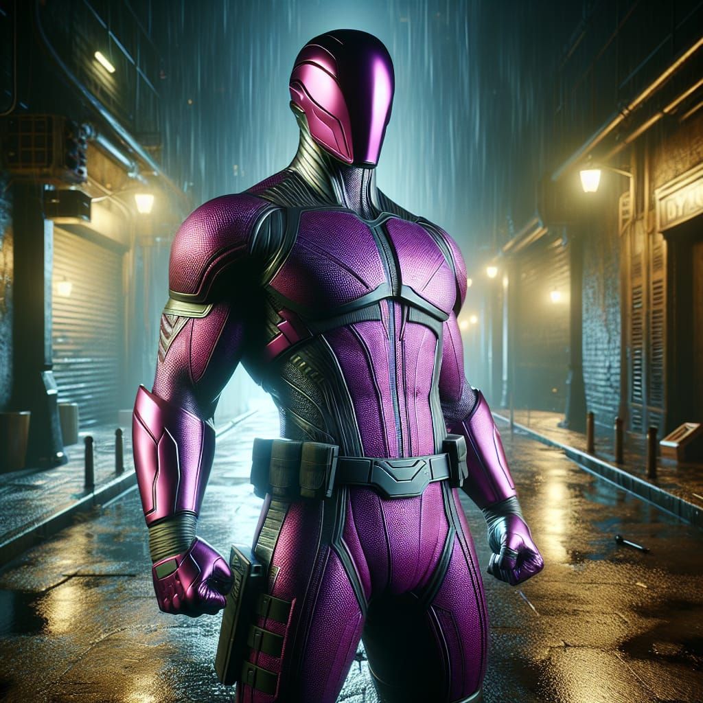 Hispanic Cyberpunk Gunslinger in Rainy Alleyway