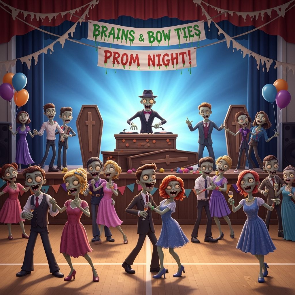 Zombie Prom Night: A Whimsical Pixar-Style Celebration