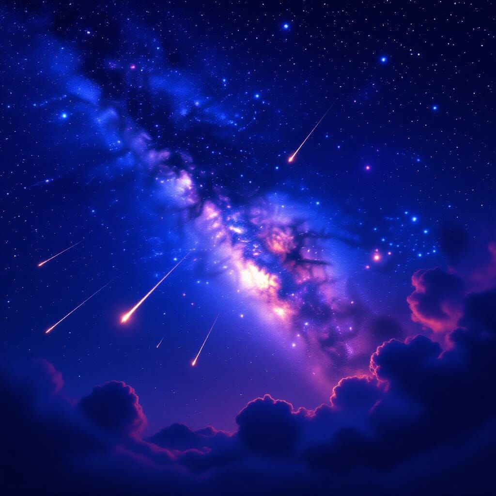 Vibrant Nebulas and Shooting Stars in Starry Sky