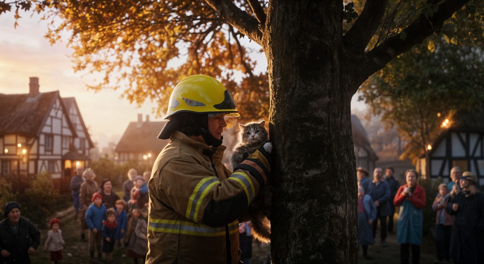 Firefighters Rescue Cat in Vibrant Sundown Village
