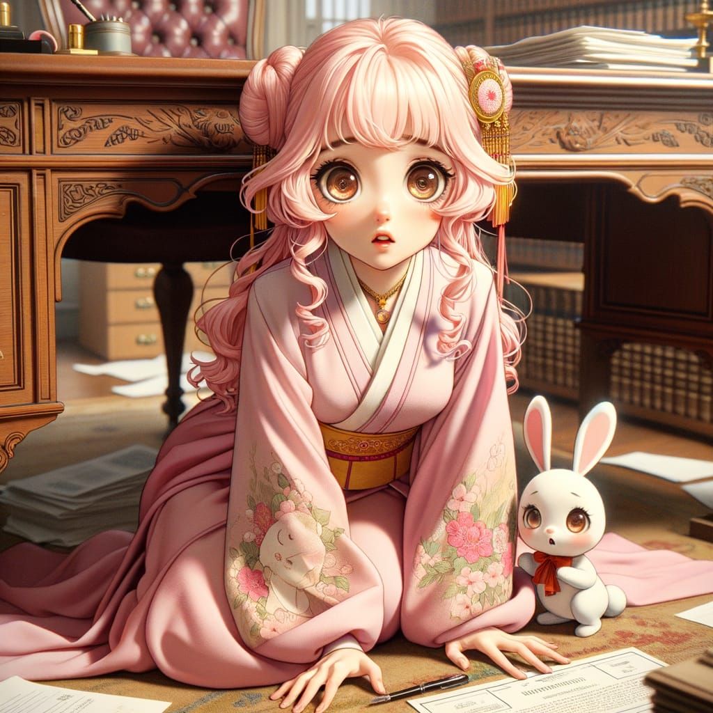 Pink-Haired Leader in Whimsical Animation Style