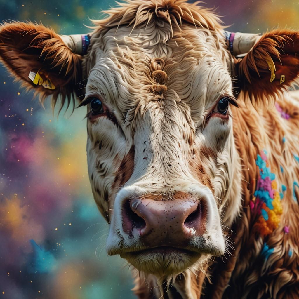 Hyperrealistic Portrait of a Fluffy Cow