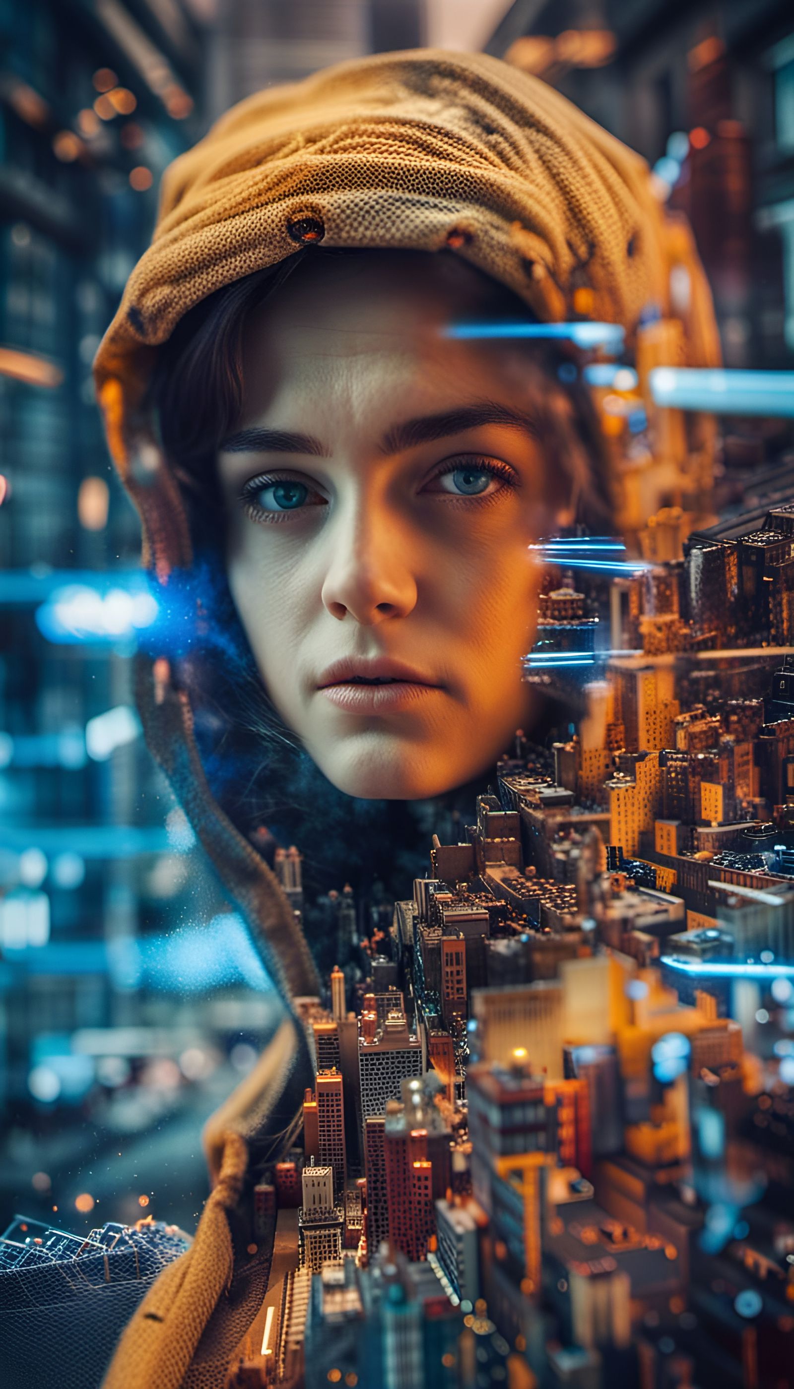 Double Exposure Portrait in Hyperrealistic Style