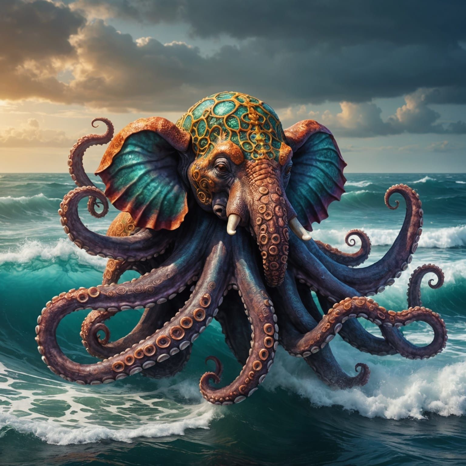 Octopus Elephant Hybrid in Fantasy Ocean Scene