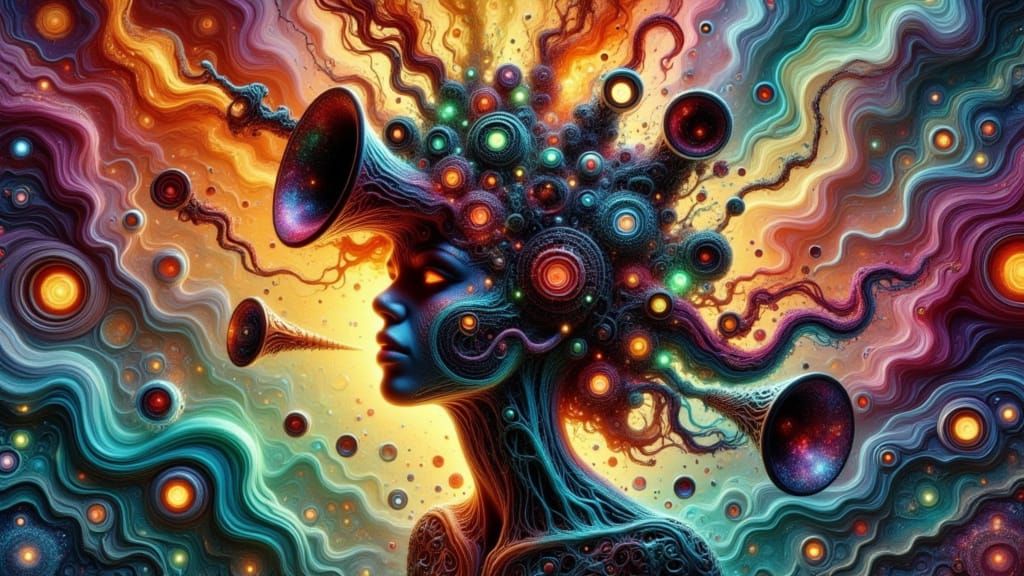 Surreal Portrait of a Woman with a Marching Band in Her Mind