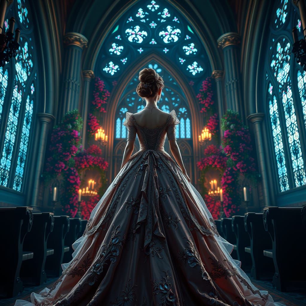Victorian Gothic Disney Princess in Eerie Church