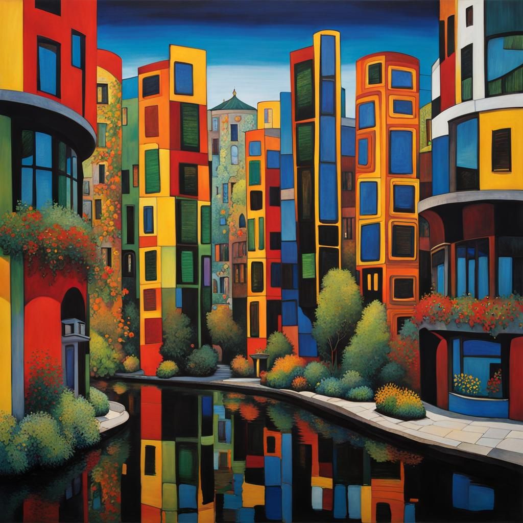 Colorful Futuristic City in Hundertwasser Style