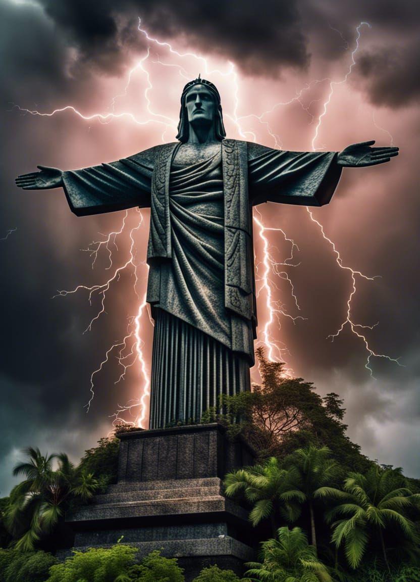 Overgrown Christ the Redeemer in Electric Storm