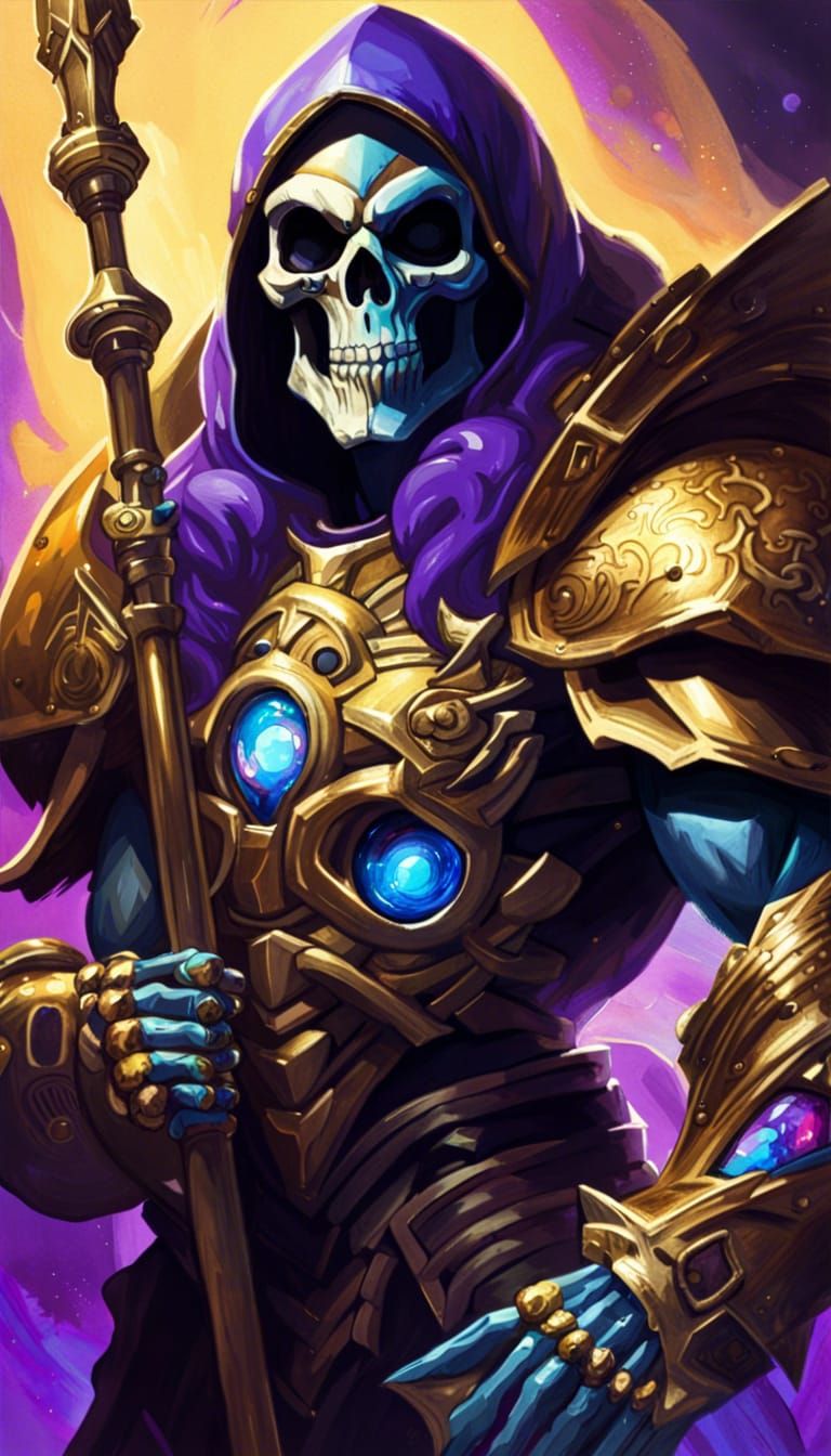 Skeletor with Cosmic Key in Hyperrealistic Splash Art