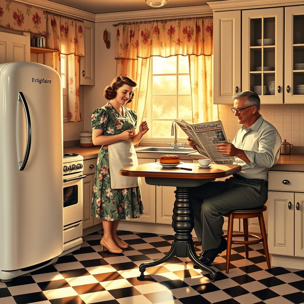 Vintage American Kitchen in Warm Morning Light