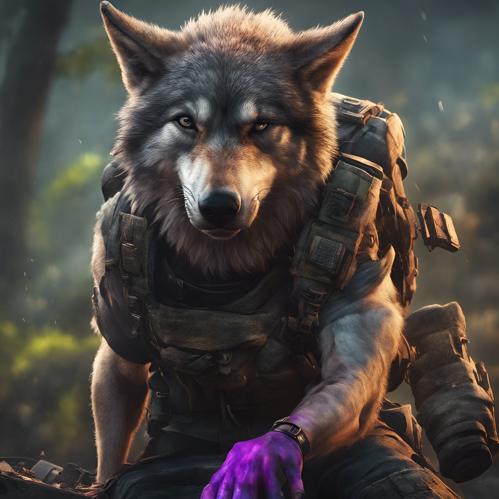 Hyperrealistic Wolf Warrior in Dramatic Cinematic Lighting