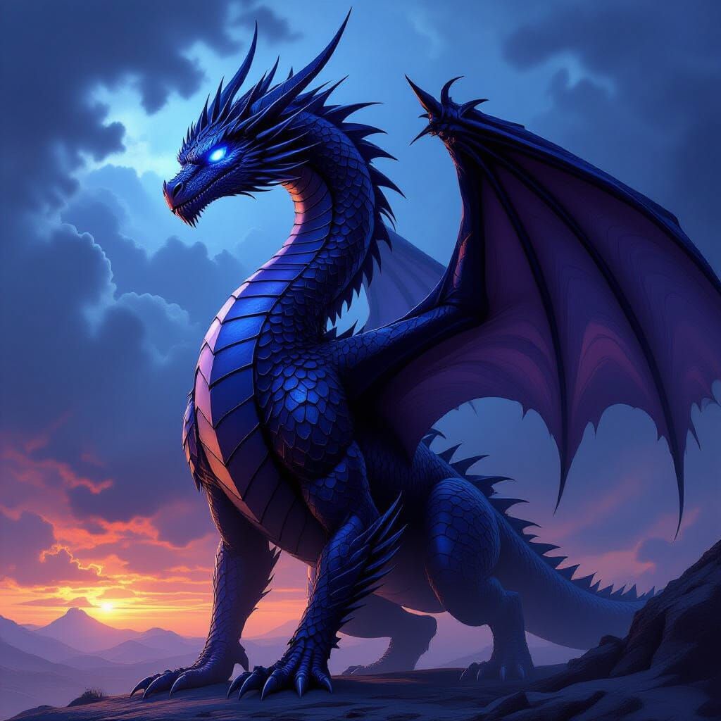 Colossal Blade Dragon in Stormy Sky