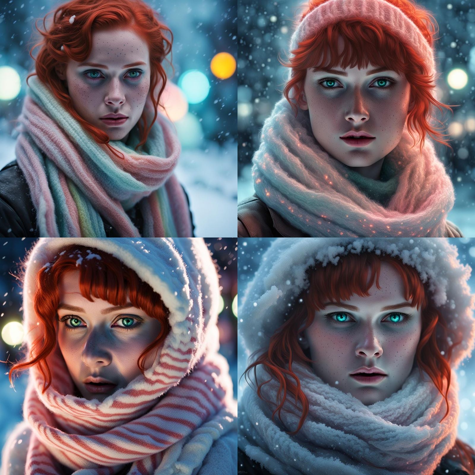 Redhead Woman in Neon Scarf: Dystopian Portrait