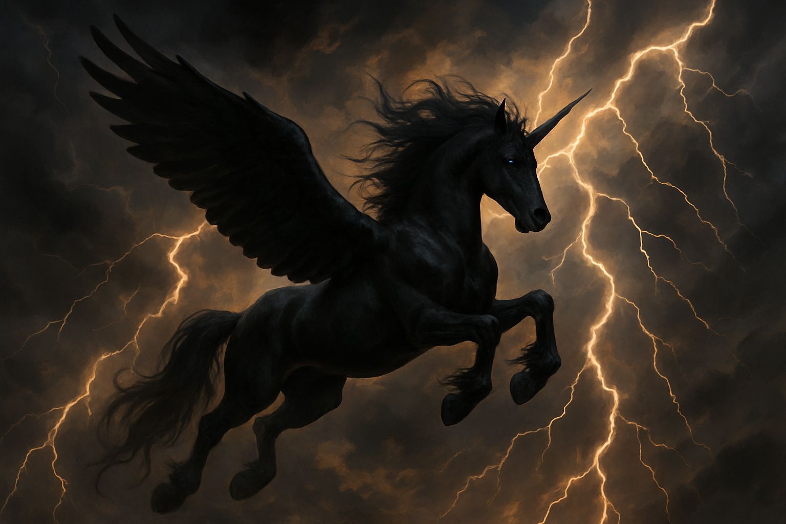 Black Alicorn Dominates Stormy Sky with Lightning