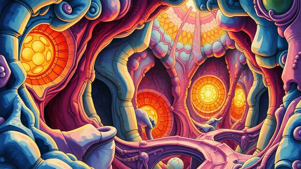 Surreal Sci-Fi Scene in Watercolor Style