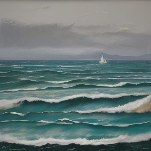 Expressionist Seascape Painting with Impasto and Encaustic T...