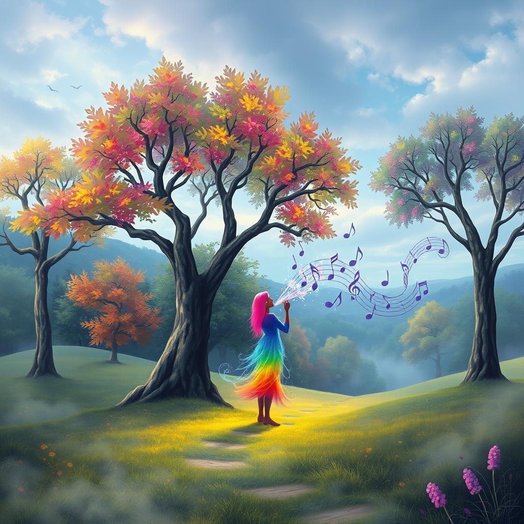 Musical Landscape Illustration in Ethereal Fantasy Style