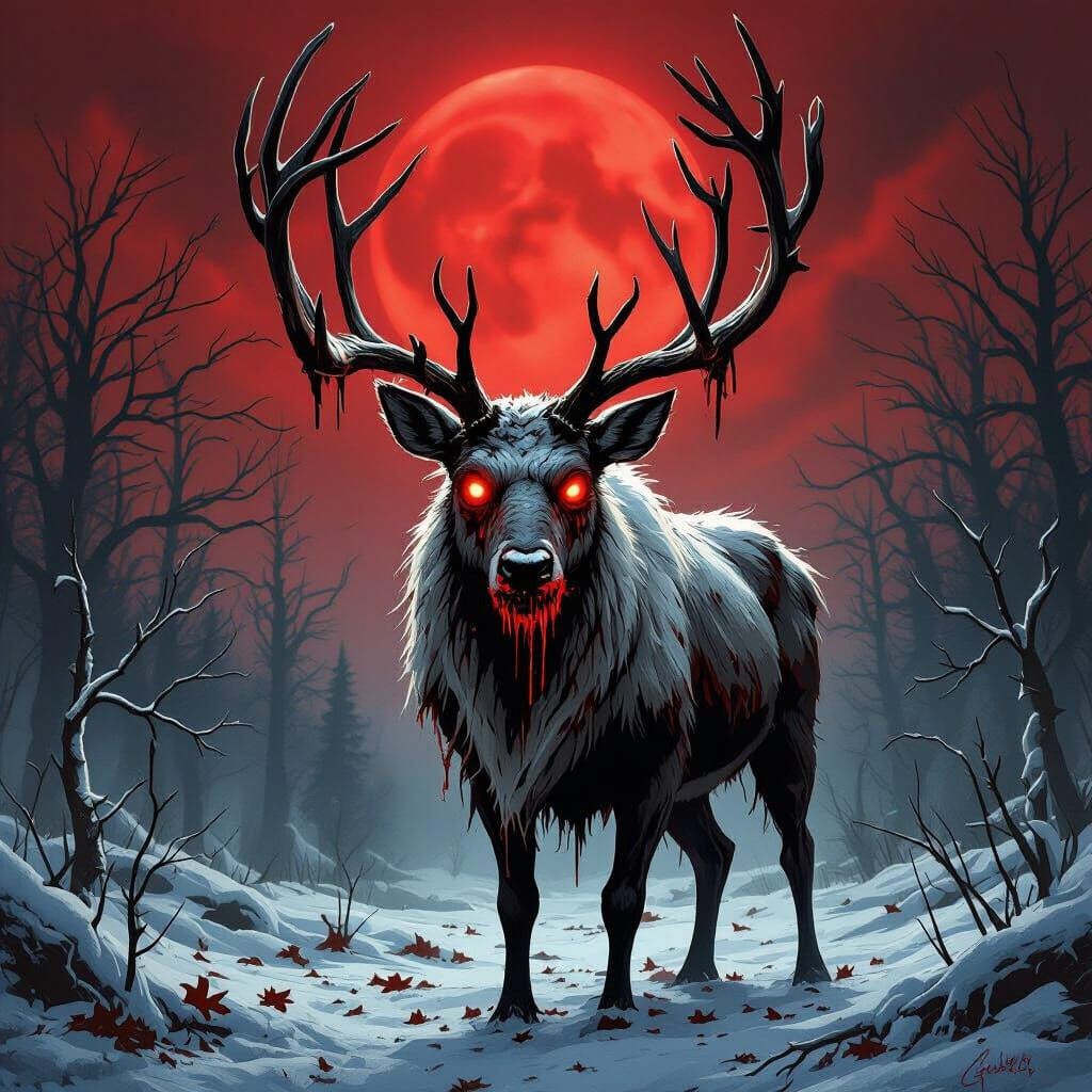 Terrifying Zombie Reindeer in Grim Forest