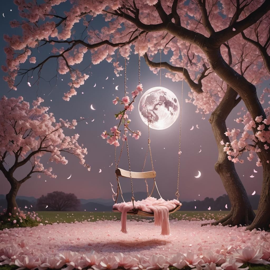 Romantic Surrealism: Swing Under Pink Moon