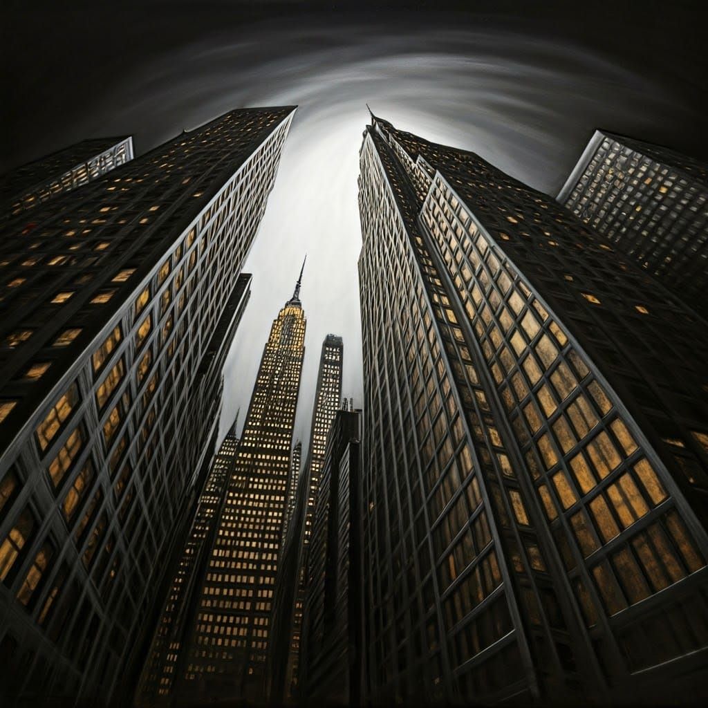 New York City Skyline in Charcoal with Gold Highlights