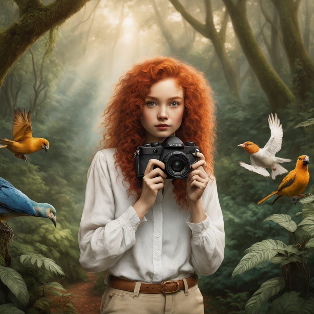 Young Woman Captured in Enchanted Forest Scene