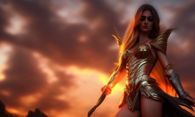 Golden Clad Warrior Princess With Javelin