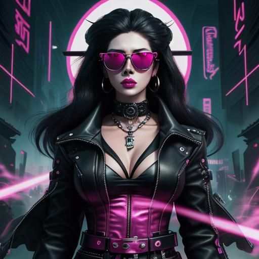 Skullface Woman in Pink Sunglasses, Vaporwave Art