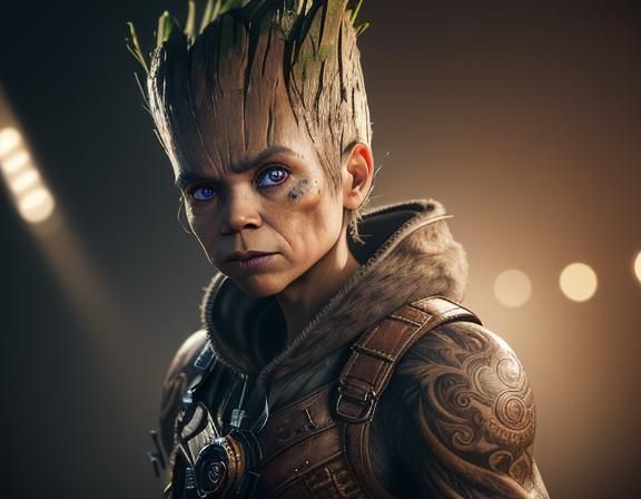 Groot Engraving Portrait: Hyperrealistic Wood Tattoo Art