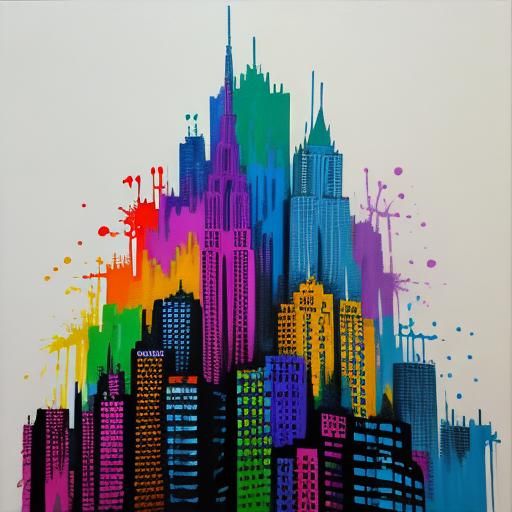 Rainbow over Manhattan in Graffiti Art Style