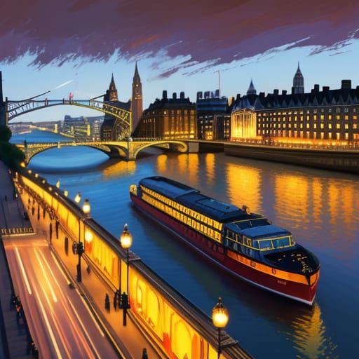 Charing Cross Bridge in London: Fauvist Oil Painting