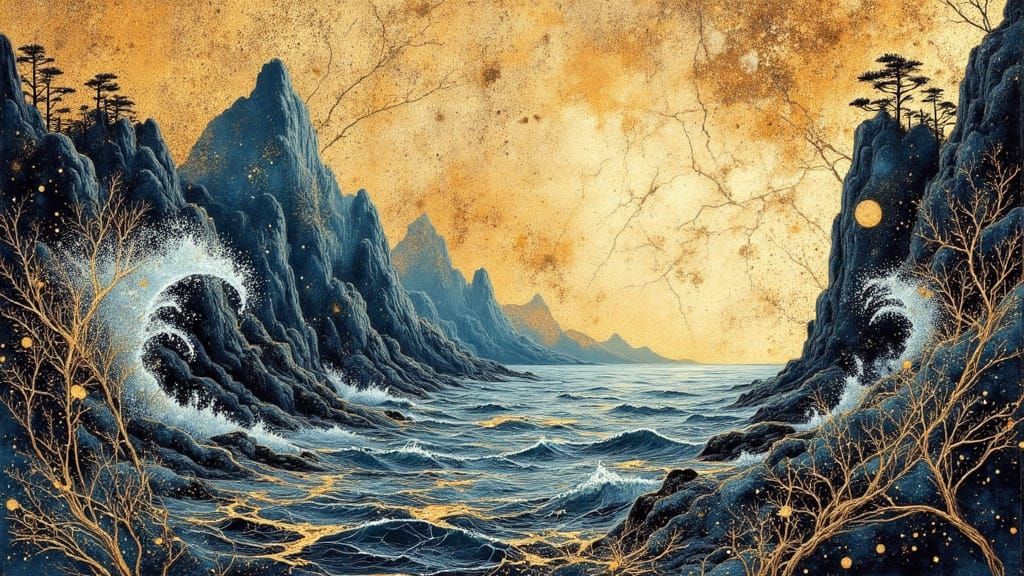 Elegant Scene Blending Gouache and Watercolor Textures