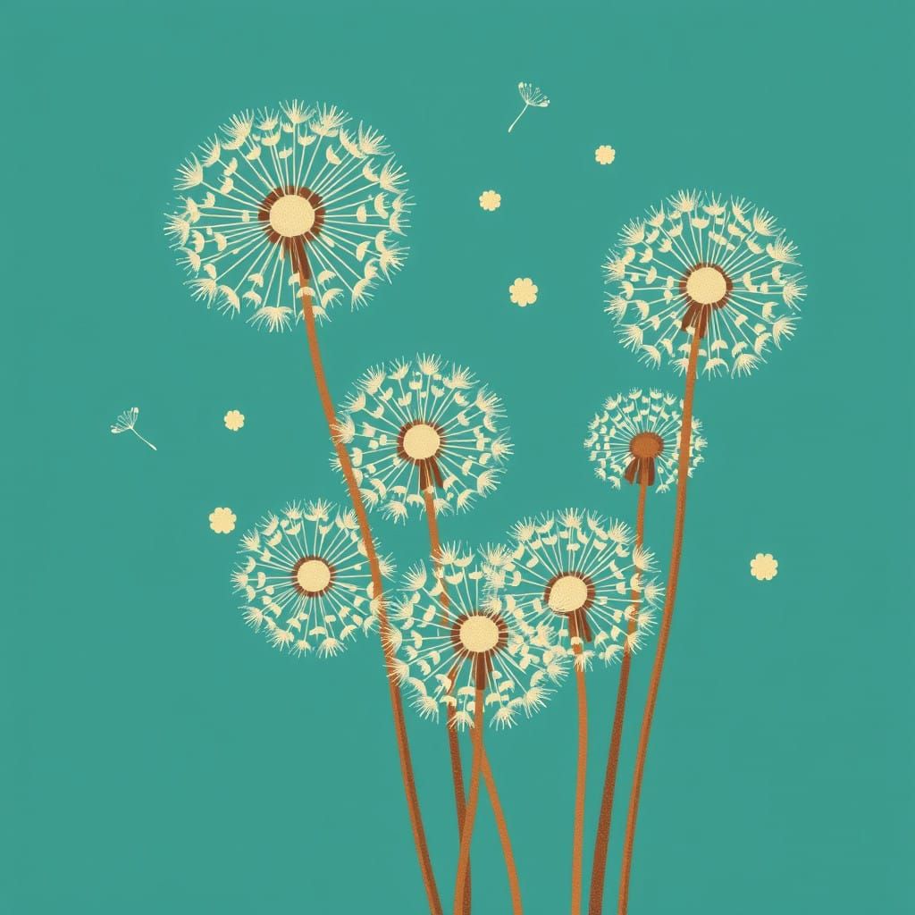 Mosaic Dandelions in Teal Paradise